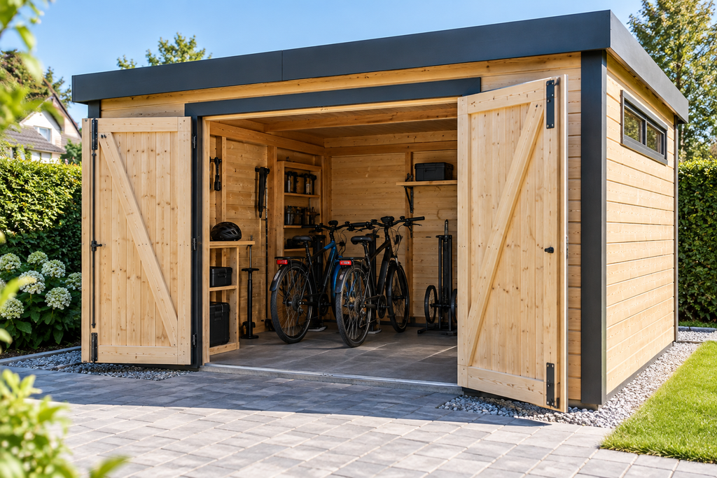 Fahrradhalter im Gerätehaus für Fahrräder