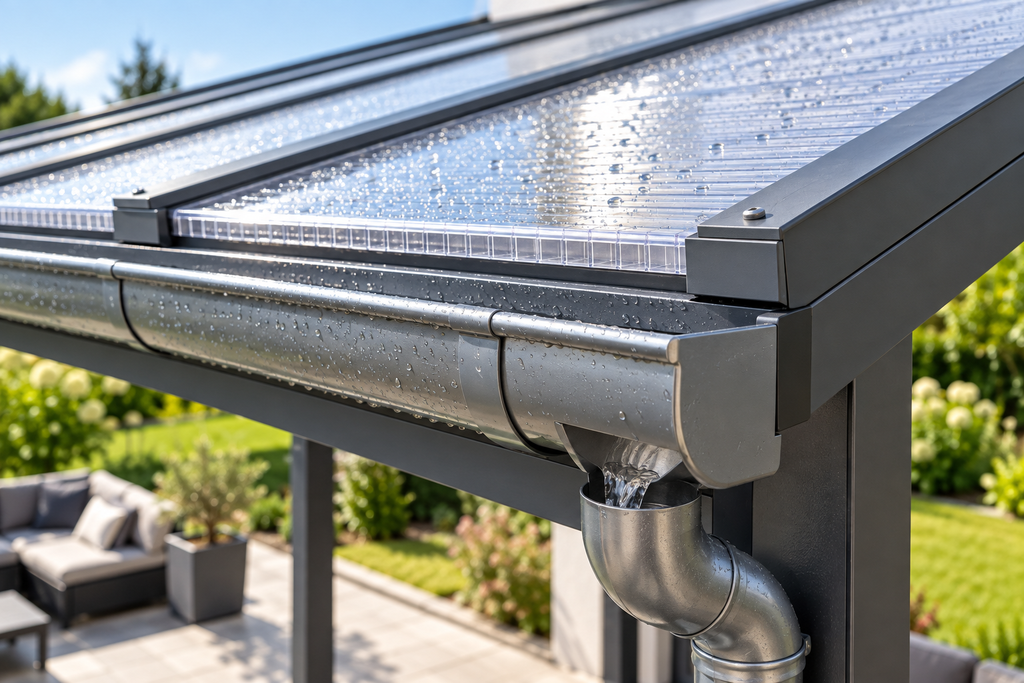 Terrassenüberdachung abdichten und Dachrinne kontrollieren