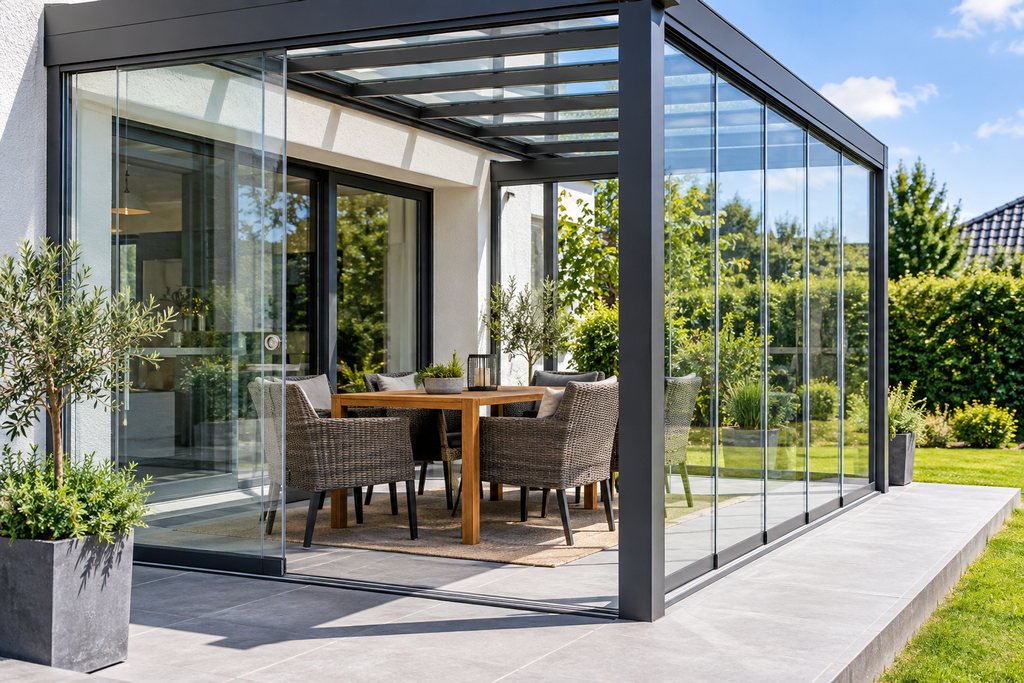 Terrassenüberdachung Windschutz mit Sichtschutz