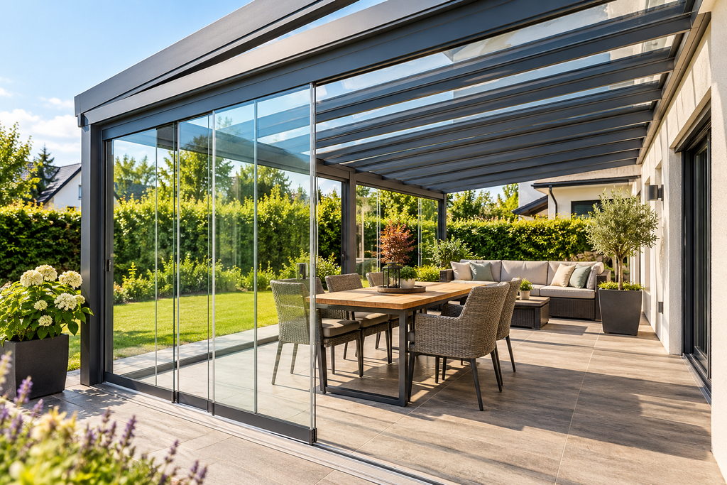 Terrassenüberdachung Zubehör mit Glasschiebewänden