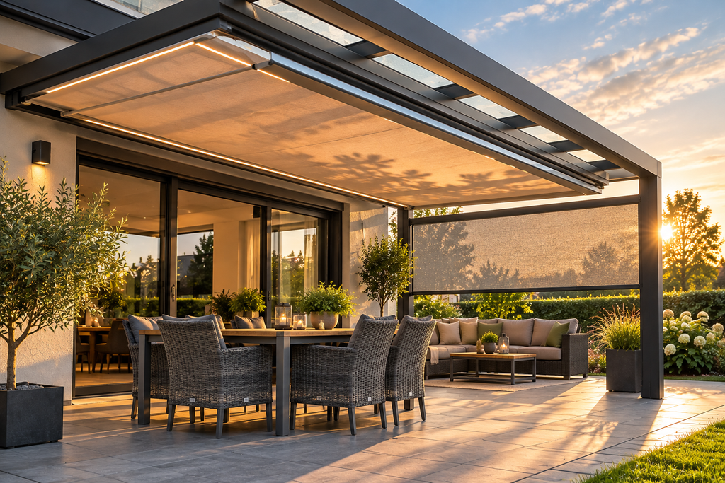 Terrassenüberdachung Wetterschutz mit Sonnenschutz