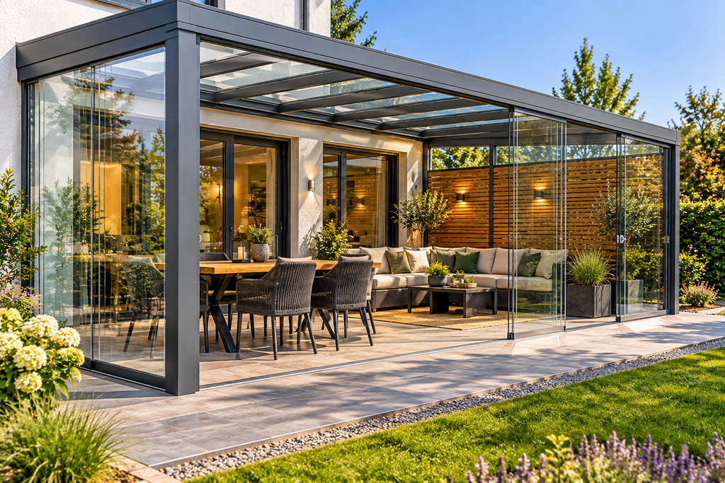 Terrassenüberdachung Windschutz komplett geplant