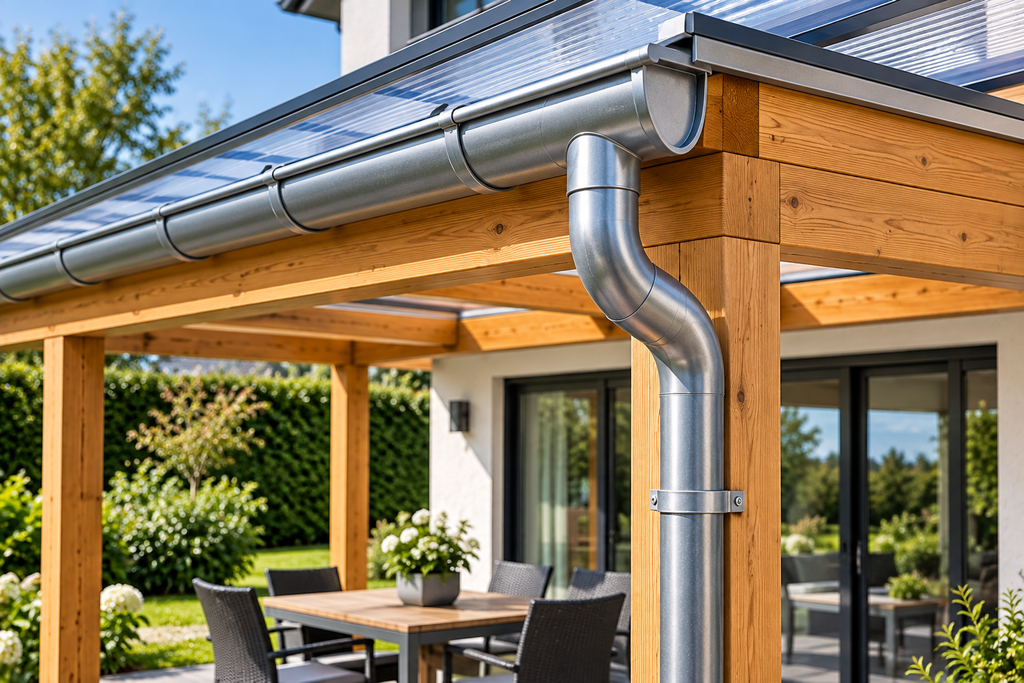 Terrassenüberdachung Entwässerung mit Dachrinne