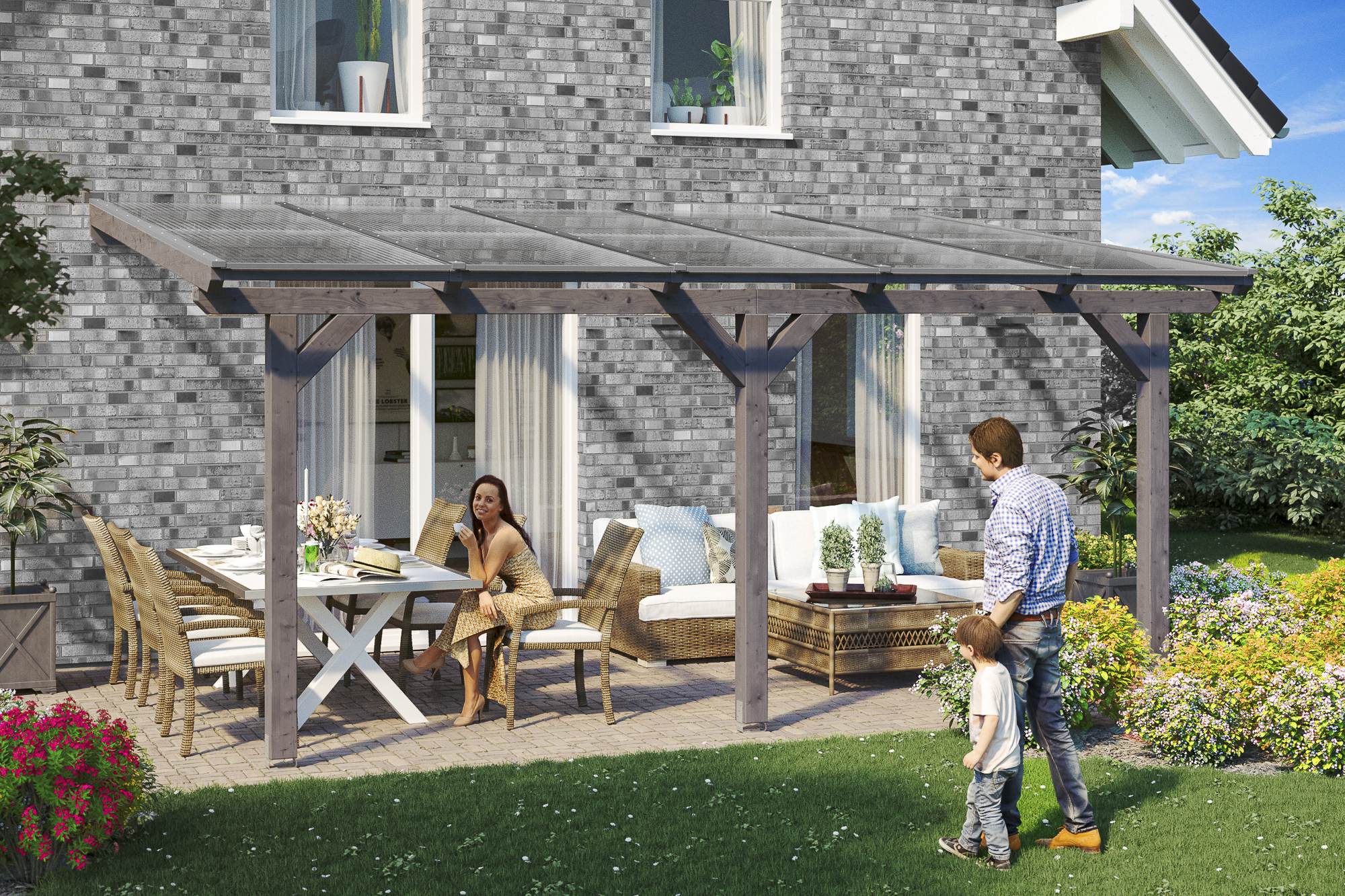 AI generated – Terrassenüberdachung Bormio 541 x 250 cm, Leimholz, schiefergrau