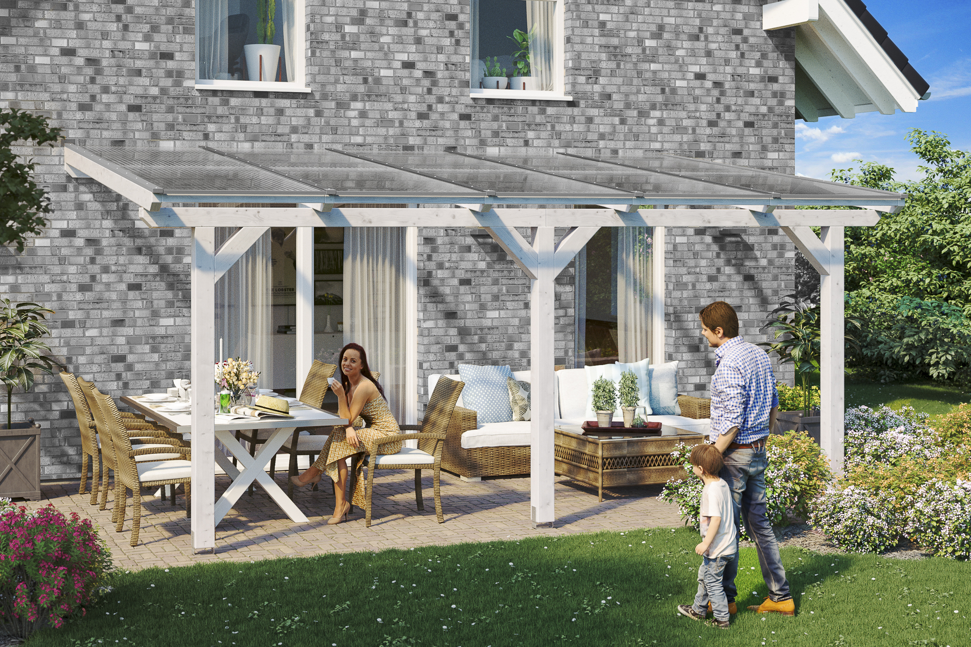 AI generated – Terrassenüberdachung Bormio 541 x 300 cm, Leimholz, weiß