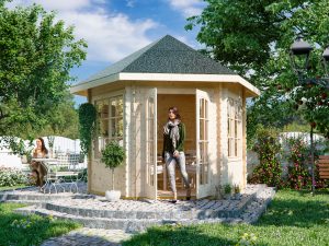 Blockbohlen-Pavillon Madeira 2, 303 x 350 cm, natur