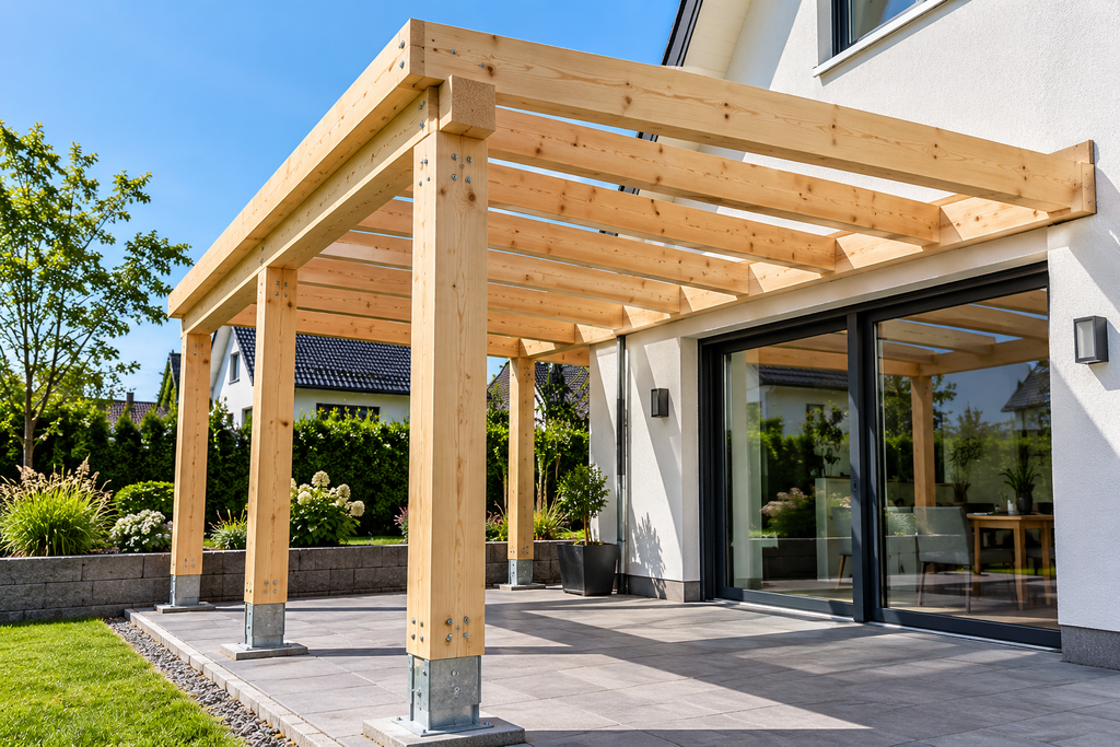 Terrassenüberdachung selber bauen mit KVH und BSH