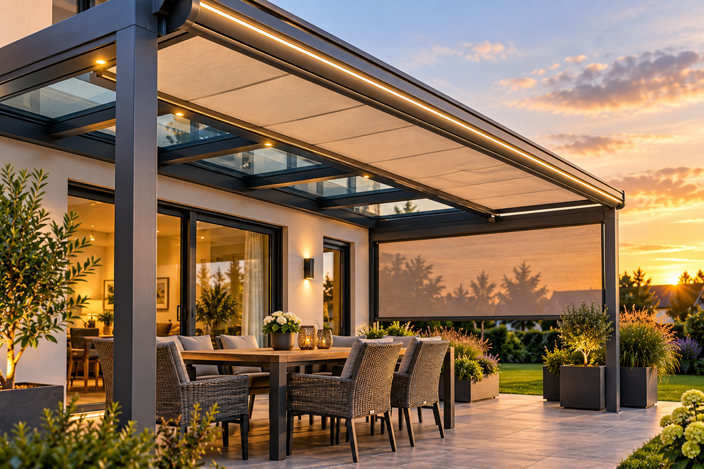 Terrassenüberdachung Sonnenschutz bei Aluminium Überdachung