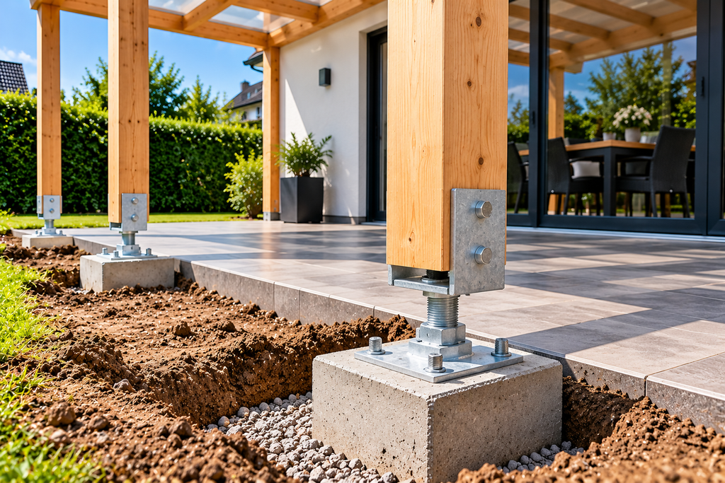 Terrassenüberdachung Fundament für Holzkonstruktion