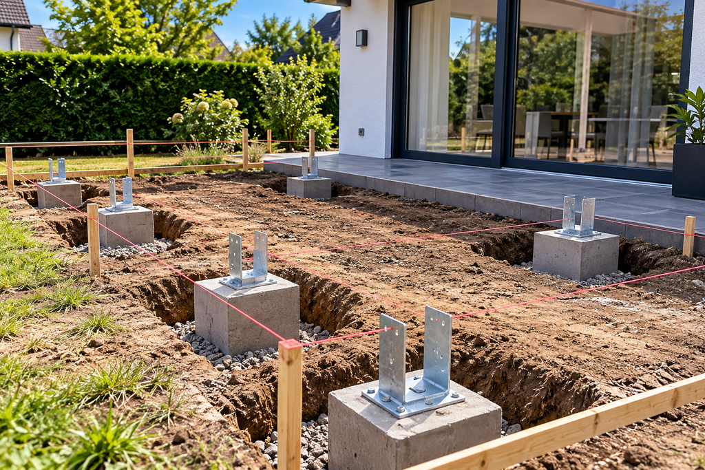 Terrassenüberdachung Fundament mit Punktfundamenten