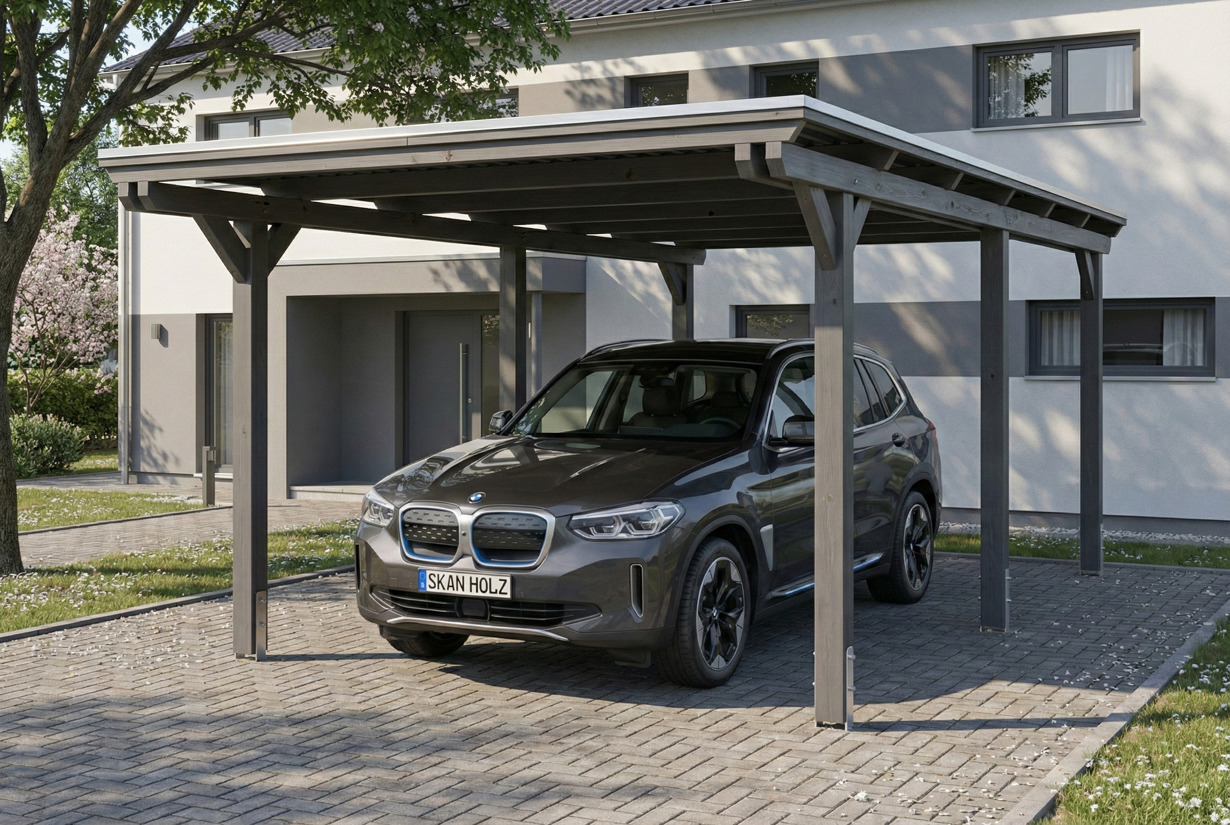 AI generated – Carport Emsland 340 x 604 cm mit EPDM-Dach, schiefergrau