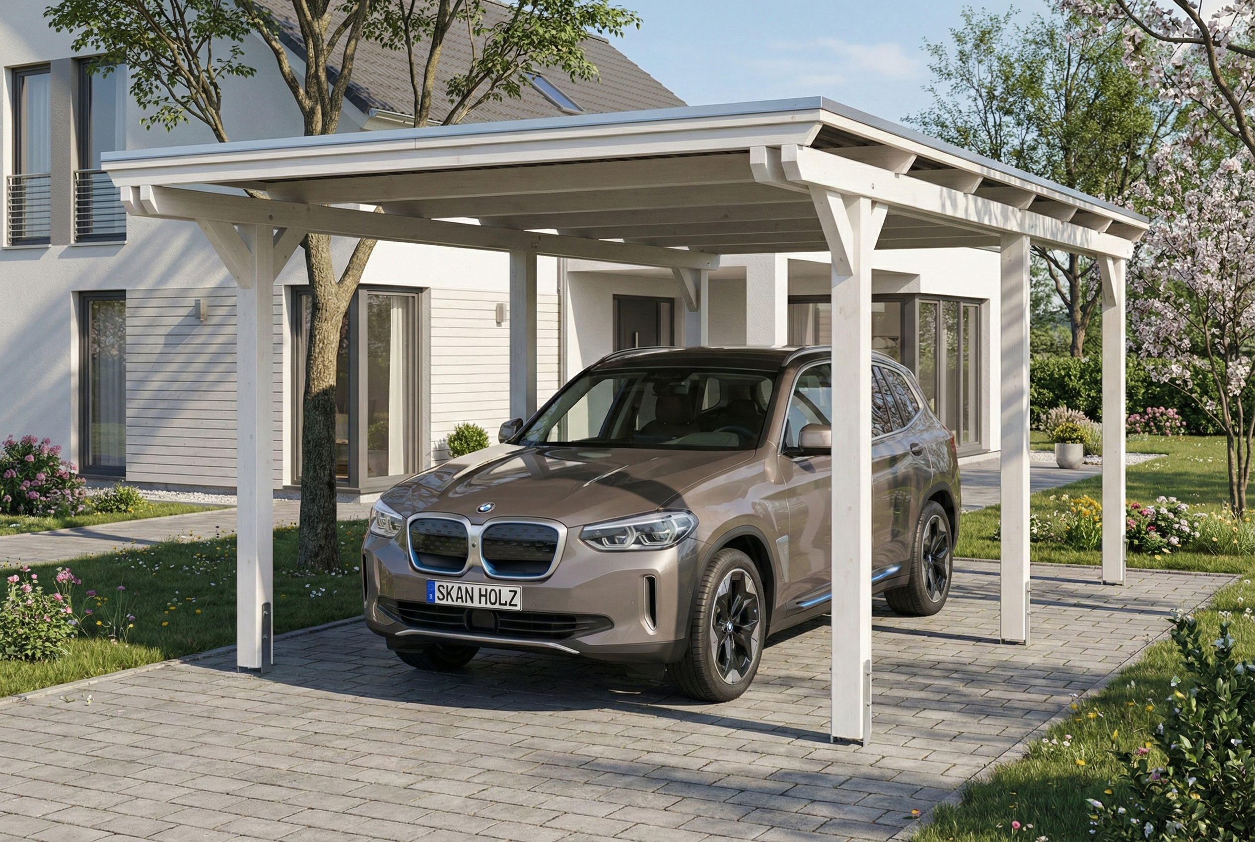 AI generated – Carport Emsland 340 x 604 cm mit EPDM-Dach, weiß
