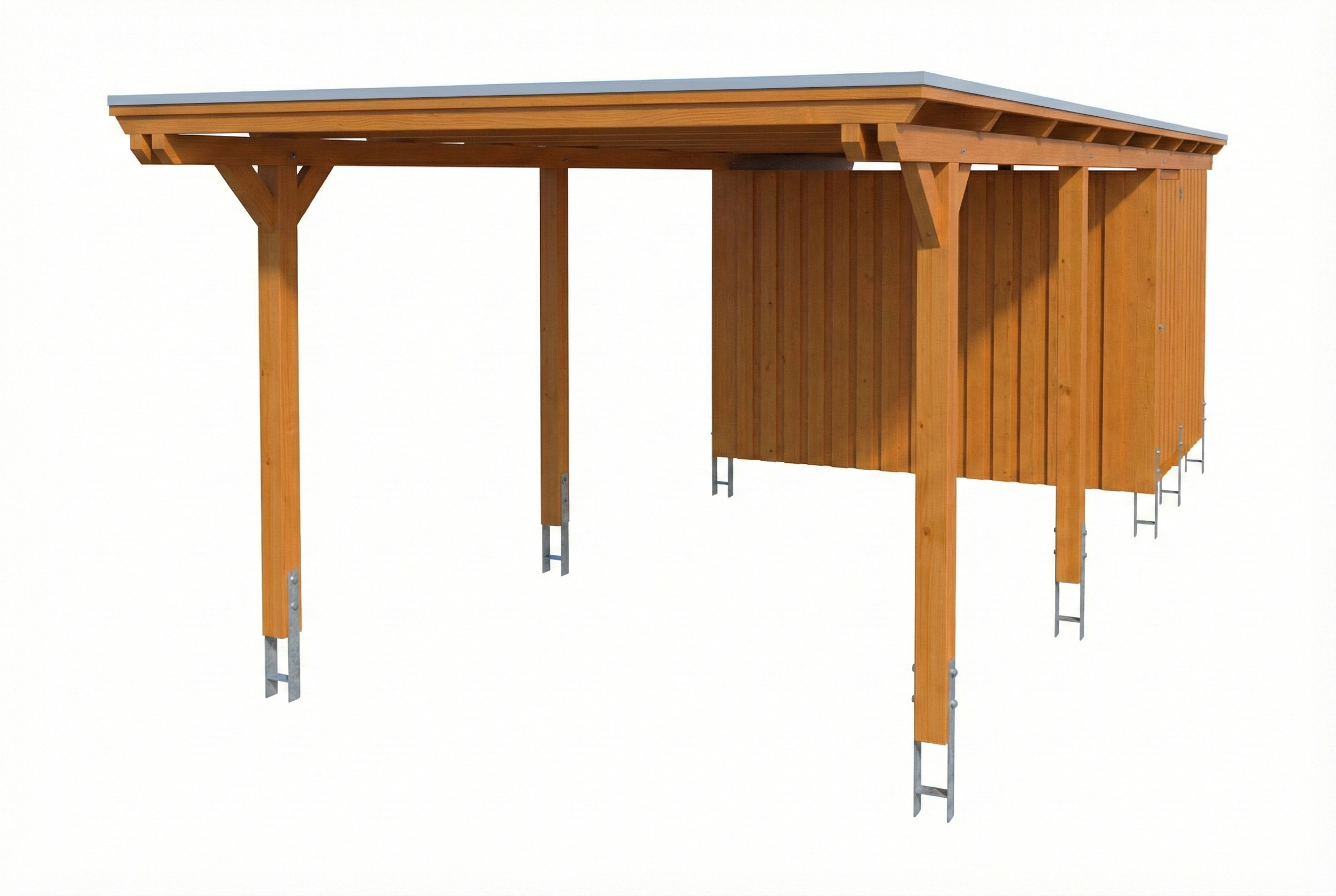 AI generated – Carport Emsland 340 x 846 cm, Stahl-Dachplatten mit Antikondensvlies, eiche hell