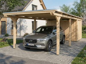 AI generated – Carport Emsland 340 x 846 cm mit EPDM-Dach, mit Abstellraum, natur