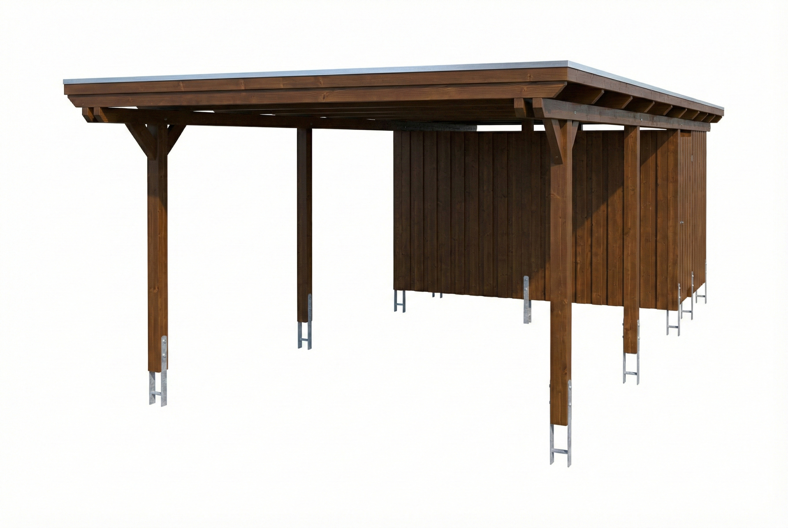 AI generated – Carport Emsland 402 x 846 cm, Stahl-Dachplatten mit Antikondensvlies, nussbaum