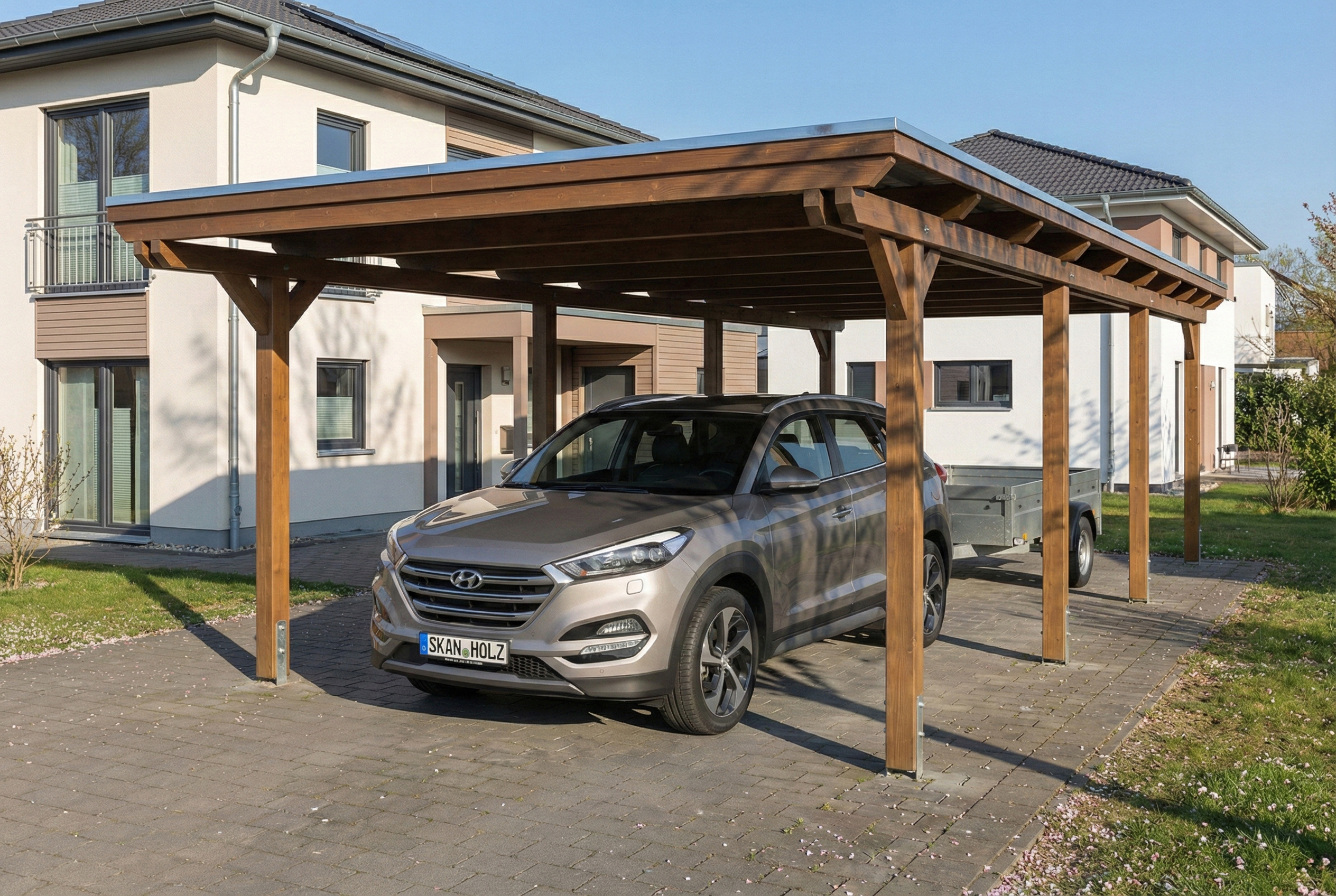 Carport Emsland 402 x 846 cm mit EPDM-Dach, nussbaum AI generated – Carport Emsland 402 x 846 cm mit EPDM-Dach, nussbaum