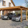 AI generated – Carport Emsland 609 x 604 cm, Stahl-Dachplatten mit Antikondensvlies, eiche hell