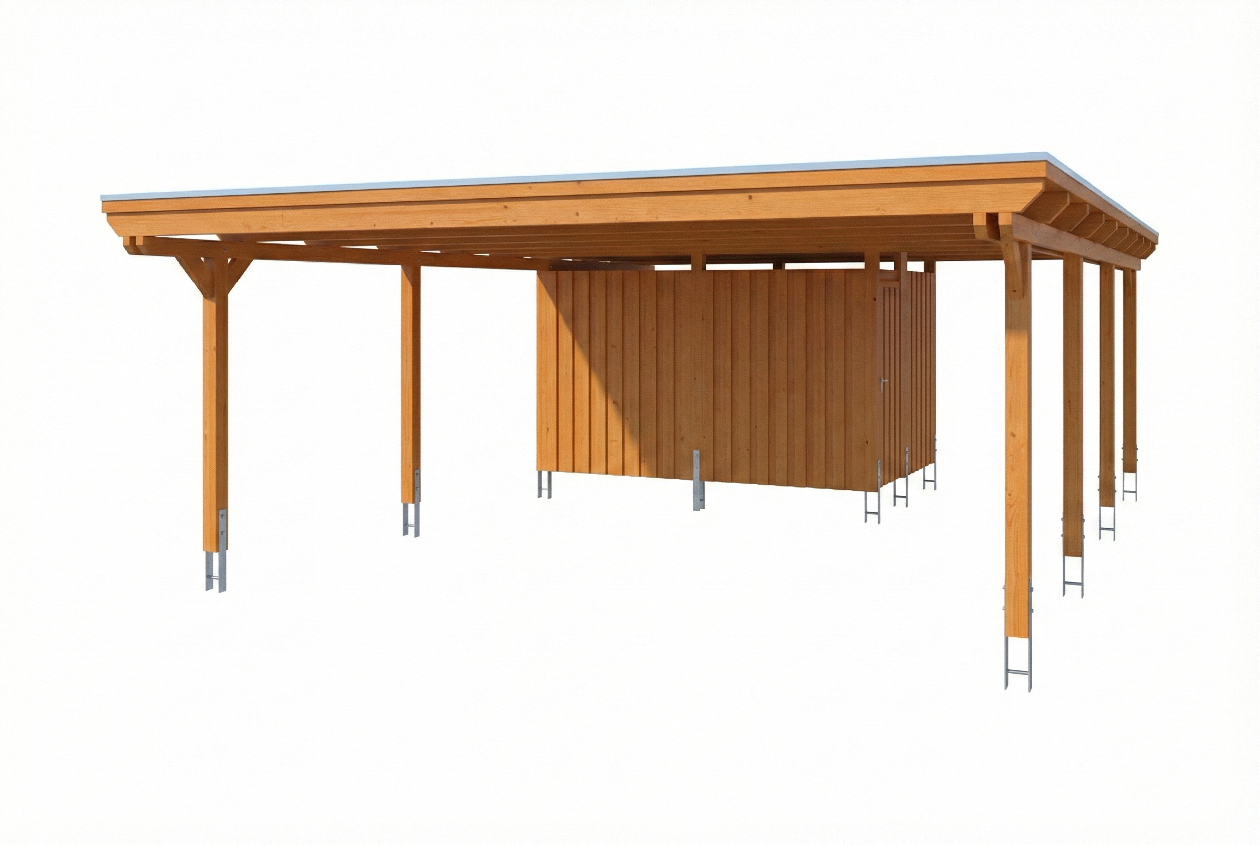 AI generated – Carport Emsland 609 x 846 cm, Stahl-Dachplatten mit Antikondensvlies, eiche hell