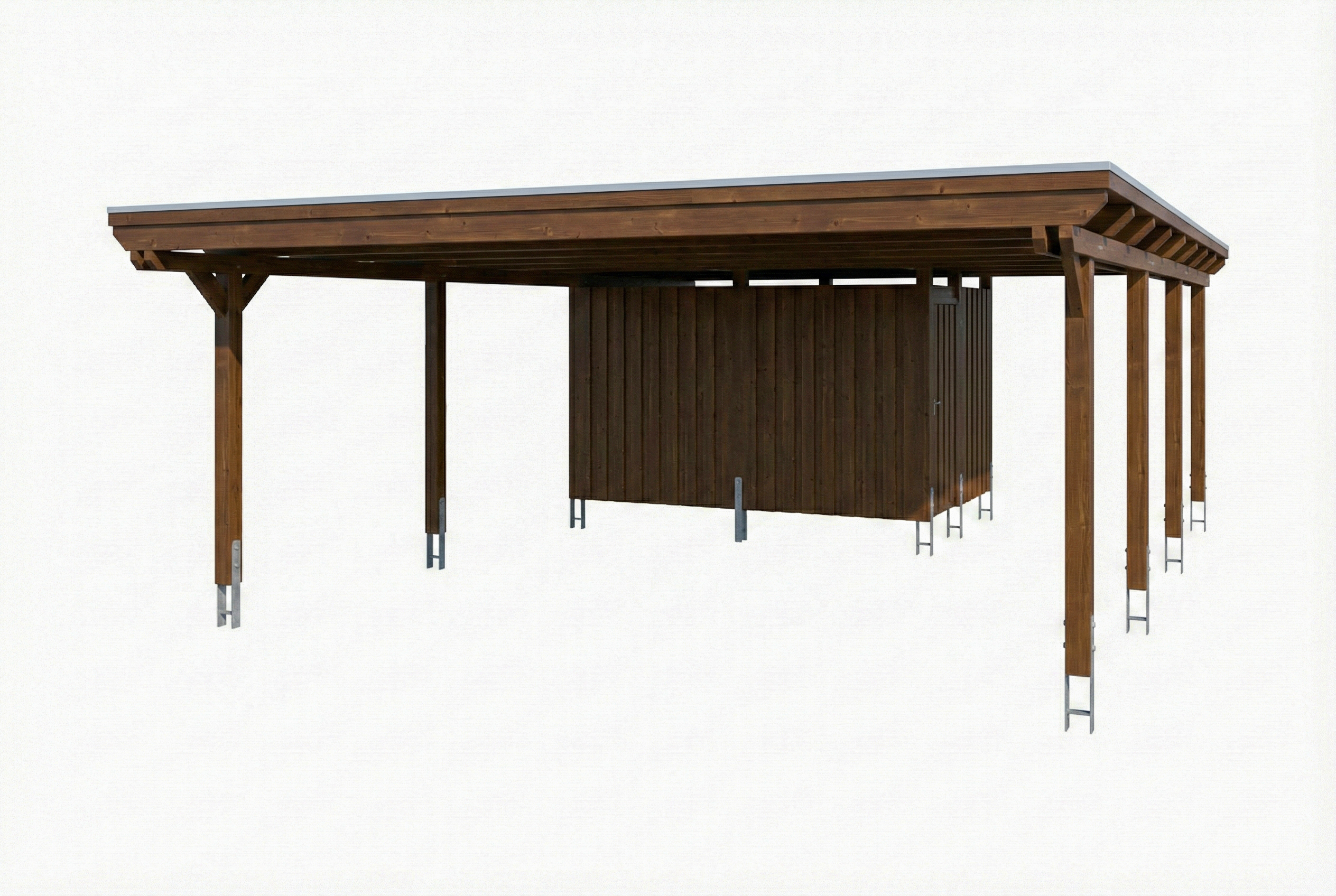 AI generated – Carport Emsland 609 x 846 cm, Stahl-Dachplatten mit Antikondensvlies, nussbaum