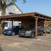 AI generated – Carport Emsland 609 x 846 cm mit EPDM-Dach, mit Abstellraum, nussbaum