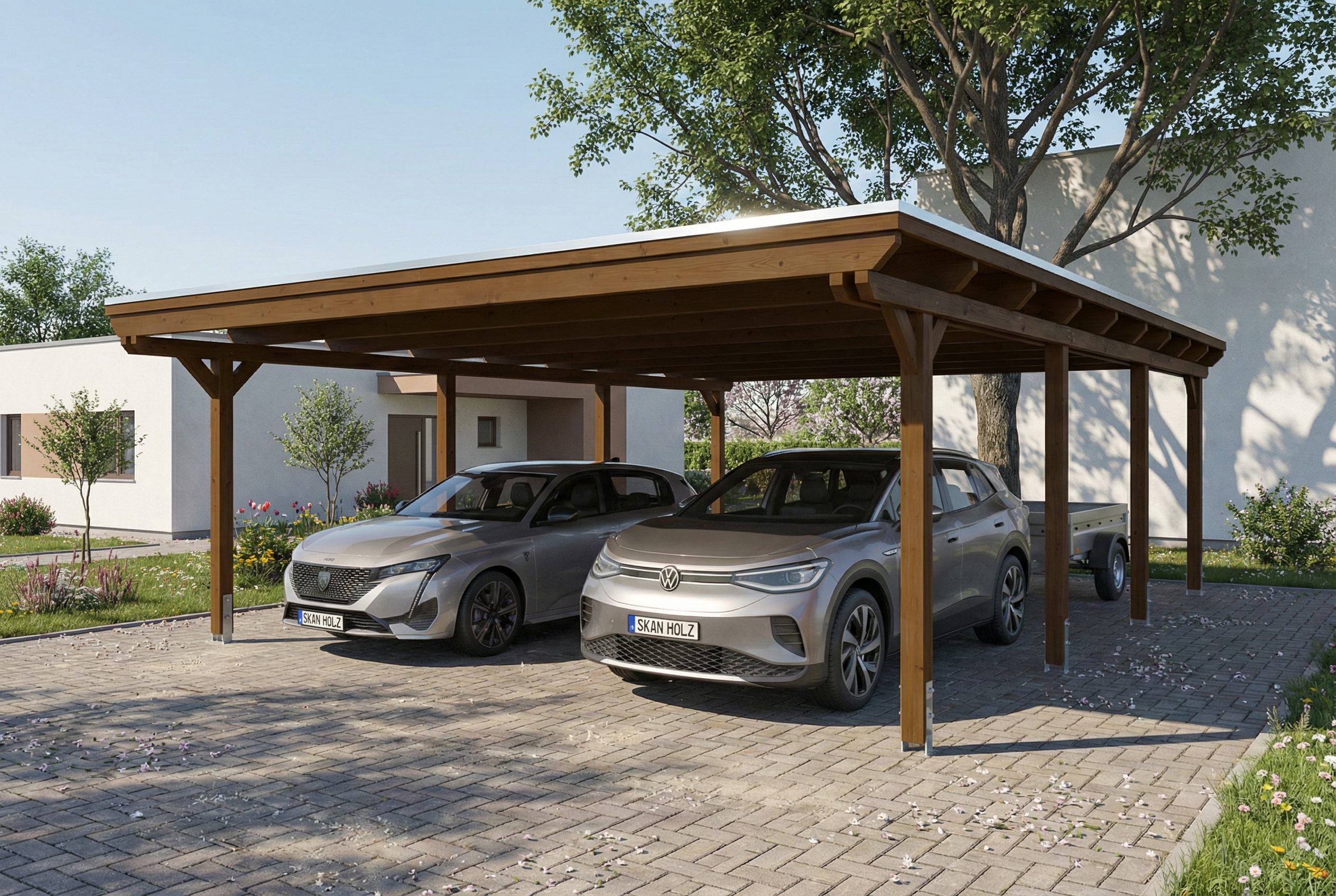 AI generated – Carport Emsland 609 x 846 cm mit EPDM-Dach, nussbaum