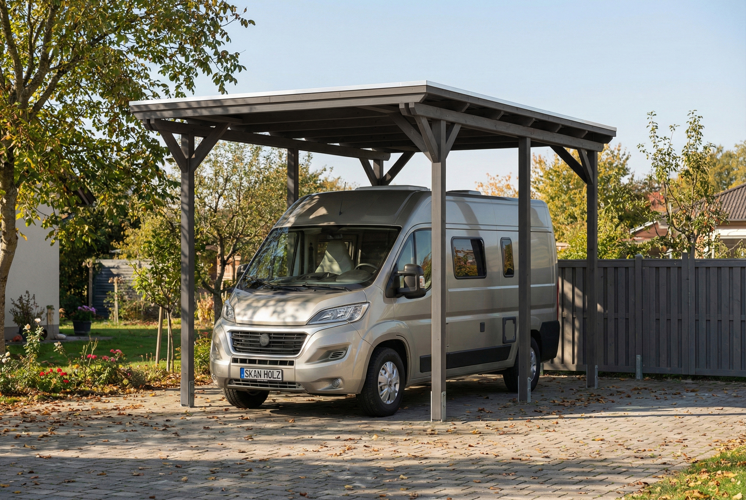 Carport Emsland Caravan 402 x 604 cm, Stahl-Dachplatten mit Antikondensvlies, schiefergrau AI generated – Carport Emsland Caravan 402 x 604 cm, Stahl-Dachplatten mit Antikondensvlies, schiefergrau