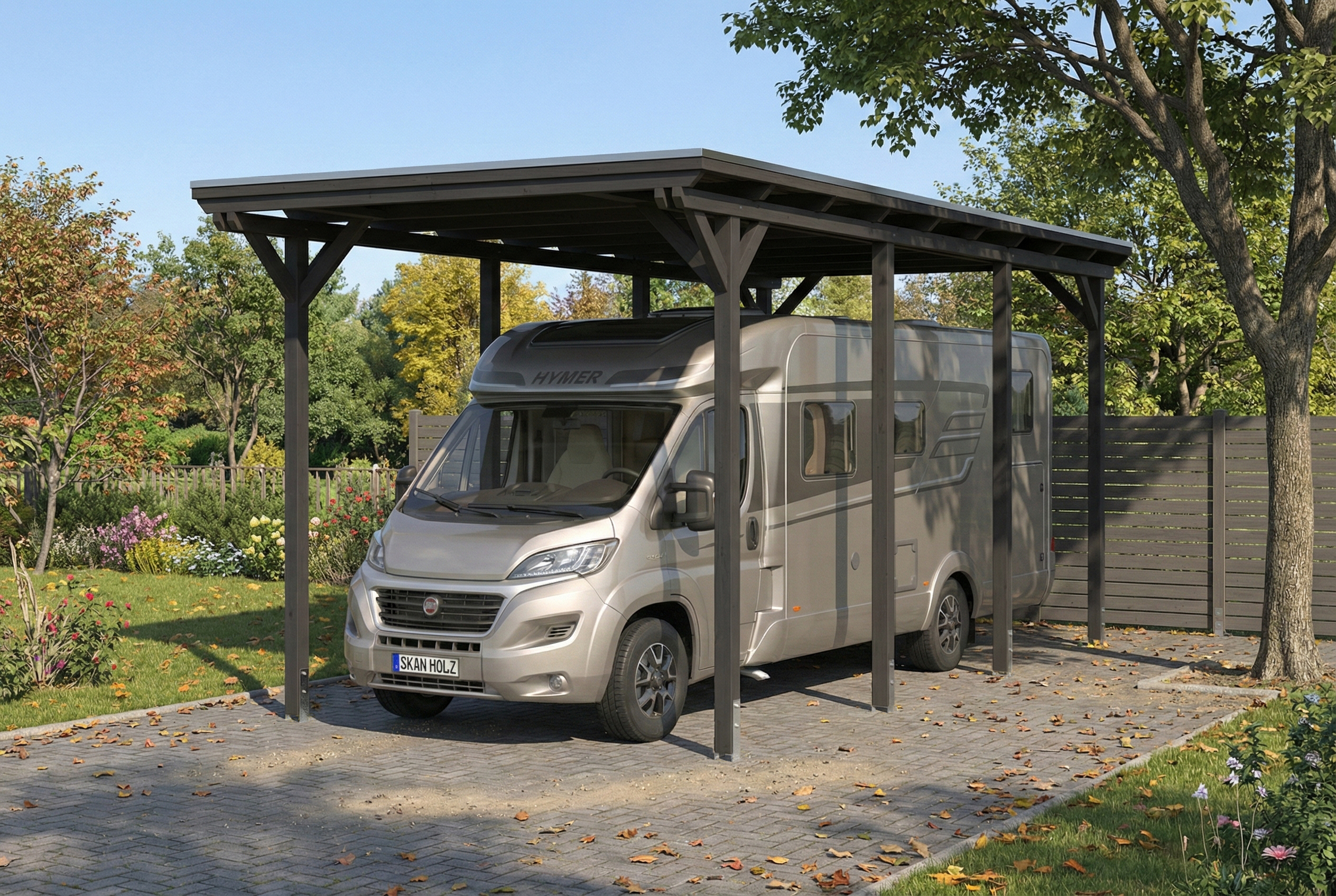 AI generated – Carport Emsland Caravan 402 x 846 cm, Stahl-Dachplatten mit Antikondensvlies, anthrazit