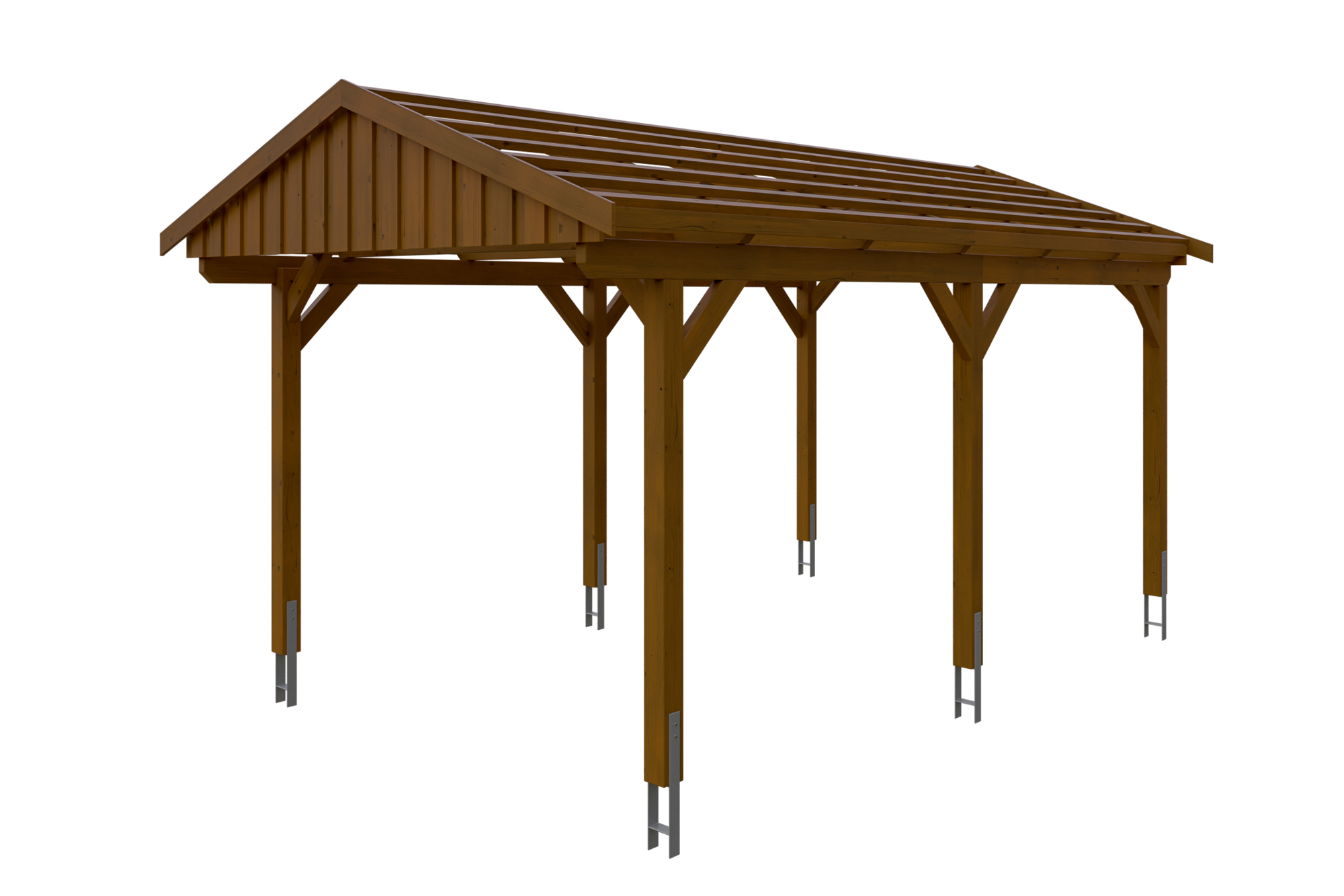 Carport Fichtelberg 317 x 566 cm, rote Schindeln, nussbaum