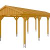 Carport Fichtelberg 317 x 808 cm, rote Schindeln, eiche hell