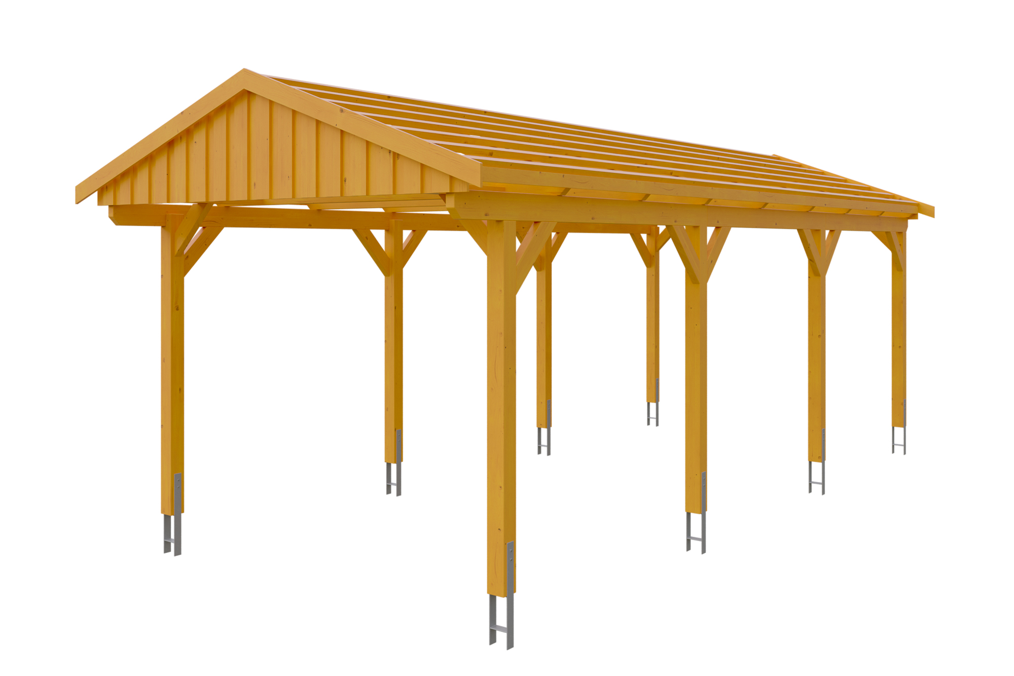 Carport Fichtelberg 317 x 808 cm, rote Schindeln, eiche hell