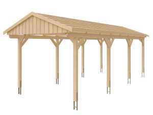 Carport Fichtelberg 317 x 808 cm, rote Schindeln, natur