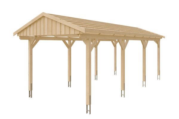 Carport Fichtelberg 317 x 808 cm, rote Schindeln, natur