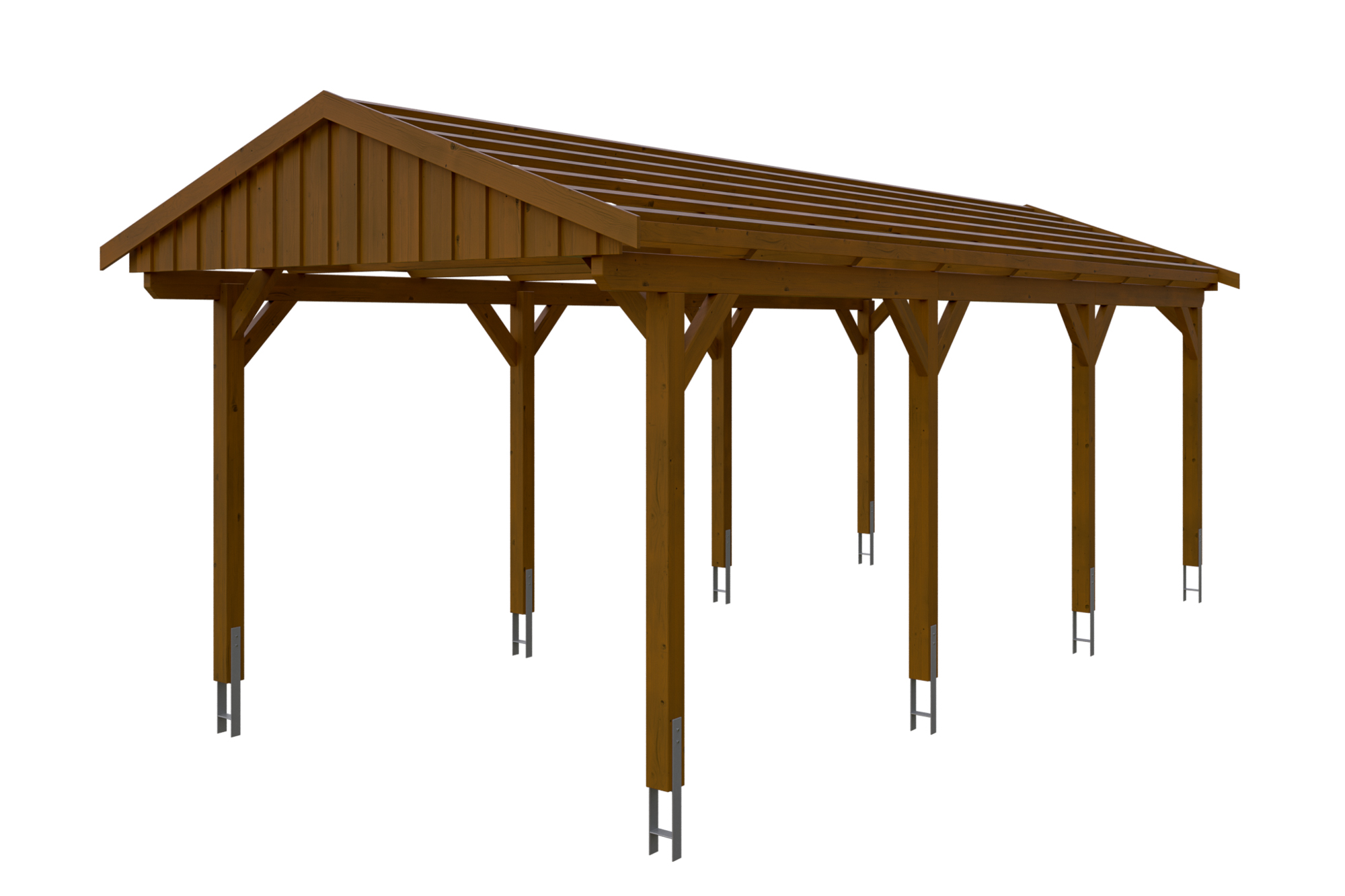 Carport Fichtelberg 317 x 808 cm, rote Schindeln, nussbaum