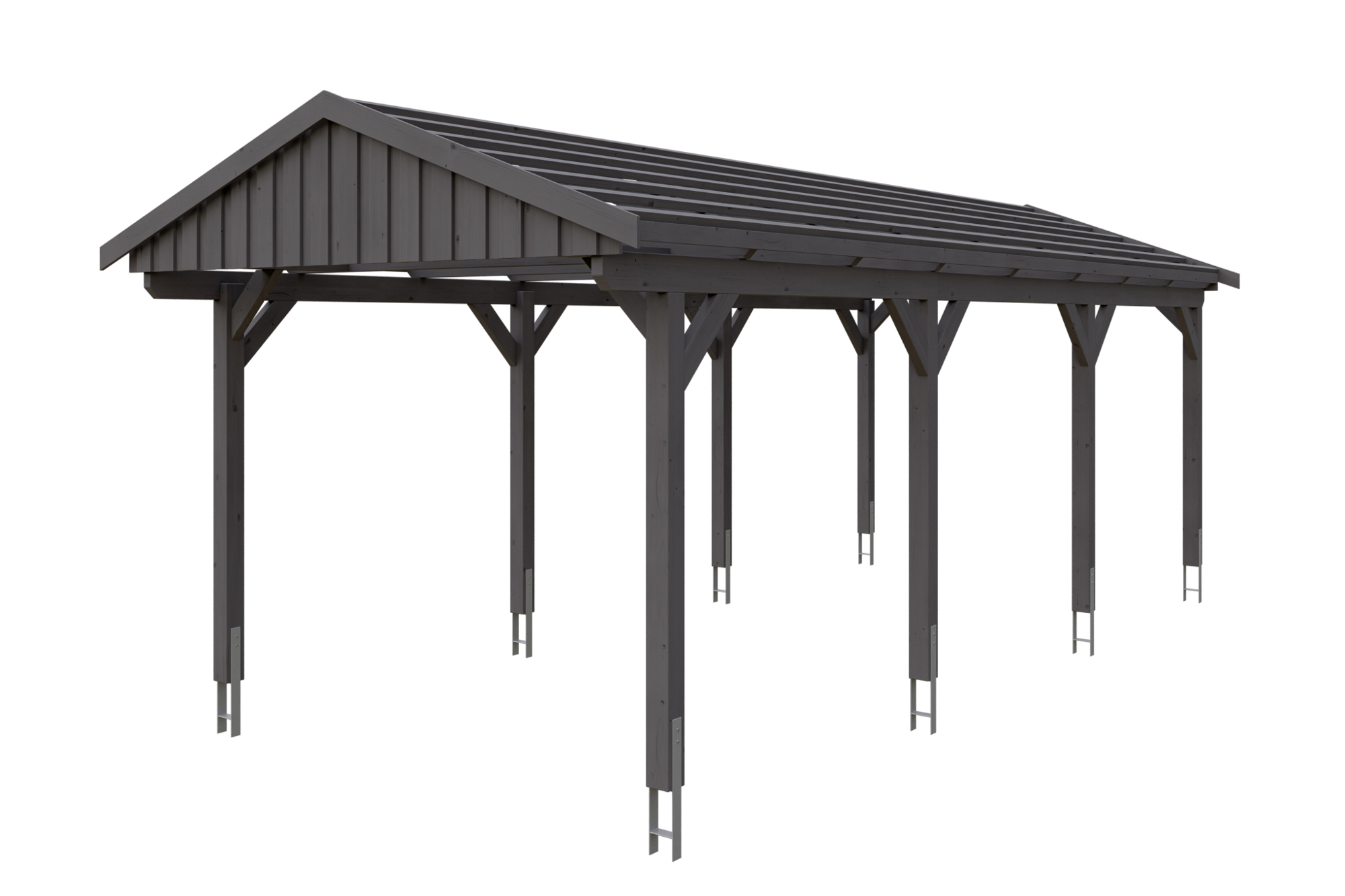 Carport Fichtelberg 317 x 808 cm, rote Schindeln, schiefergrau