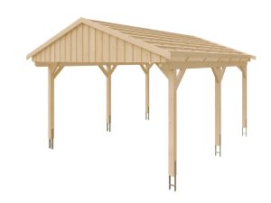 Carport Fichtelberg 423 x 566 cm, rote Schindeln, natur