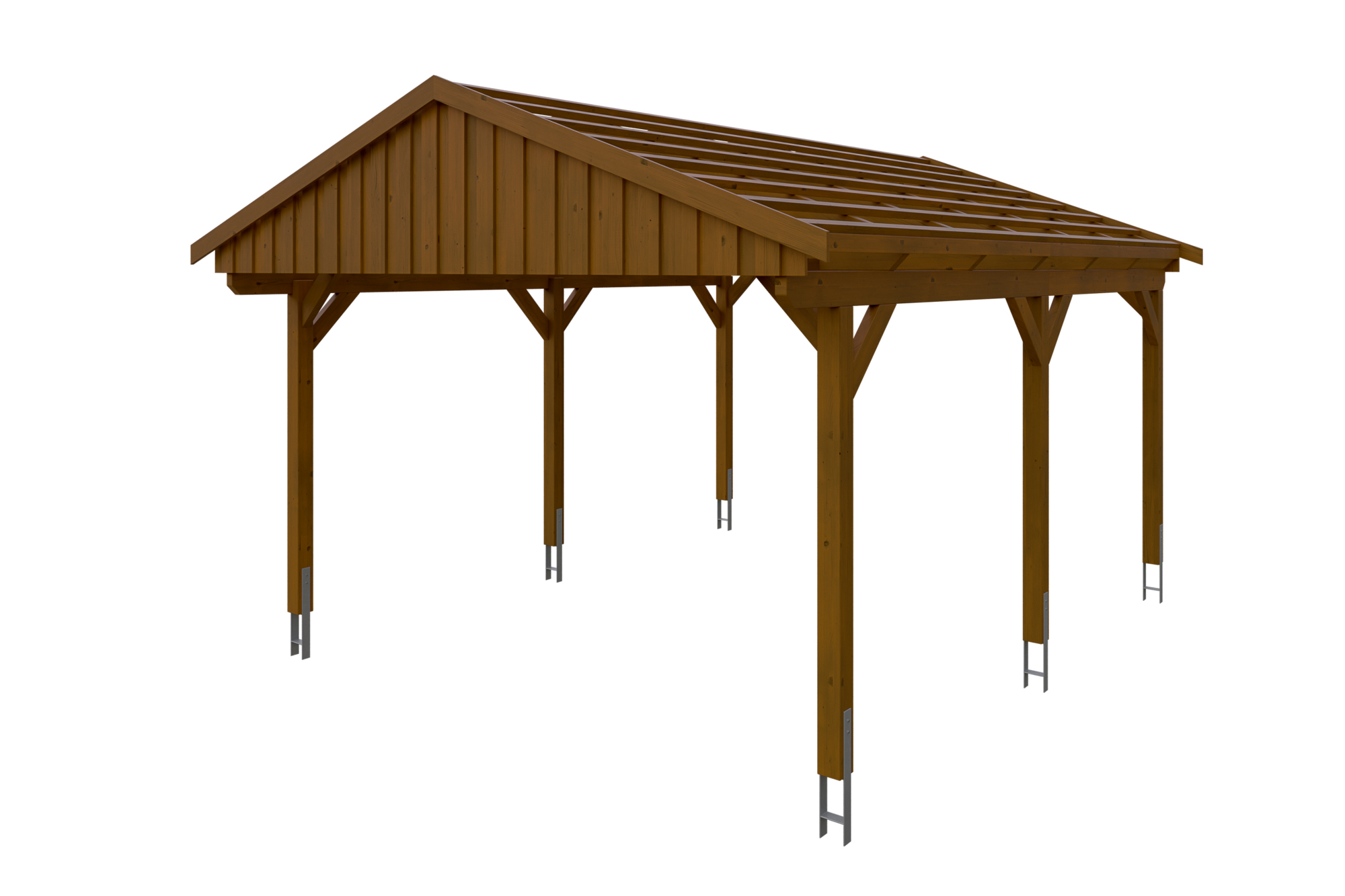 Carport Fichtelberg 423 x 566 cm, rote Schindeln, nussbaum Carport Fichtelberg 423 x 566 cm, rote Schindeln, nussbaum