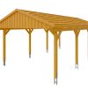 Carport Fichtelberg 423 x 808 cm, rote Schindeln, eiche hell