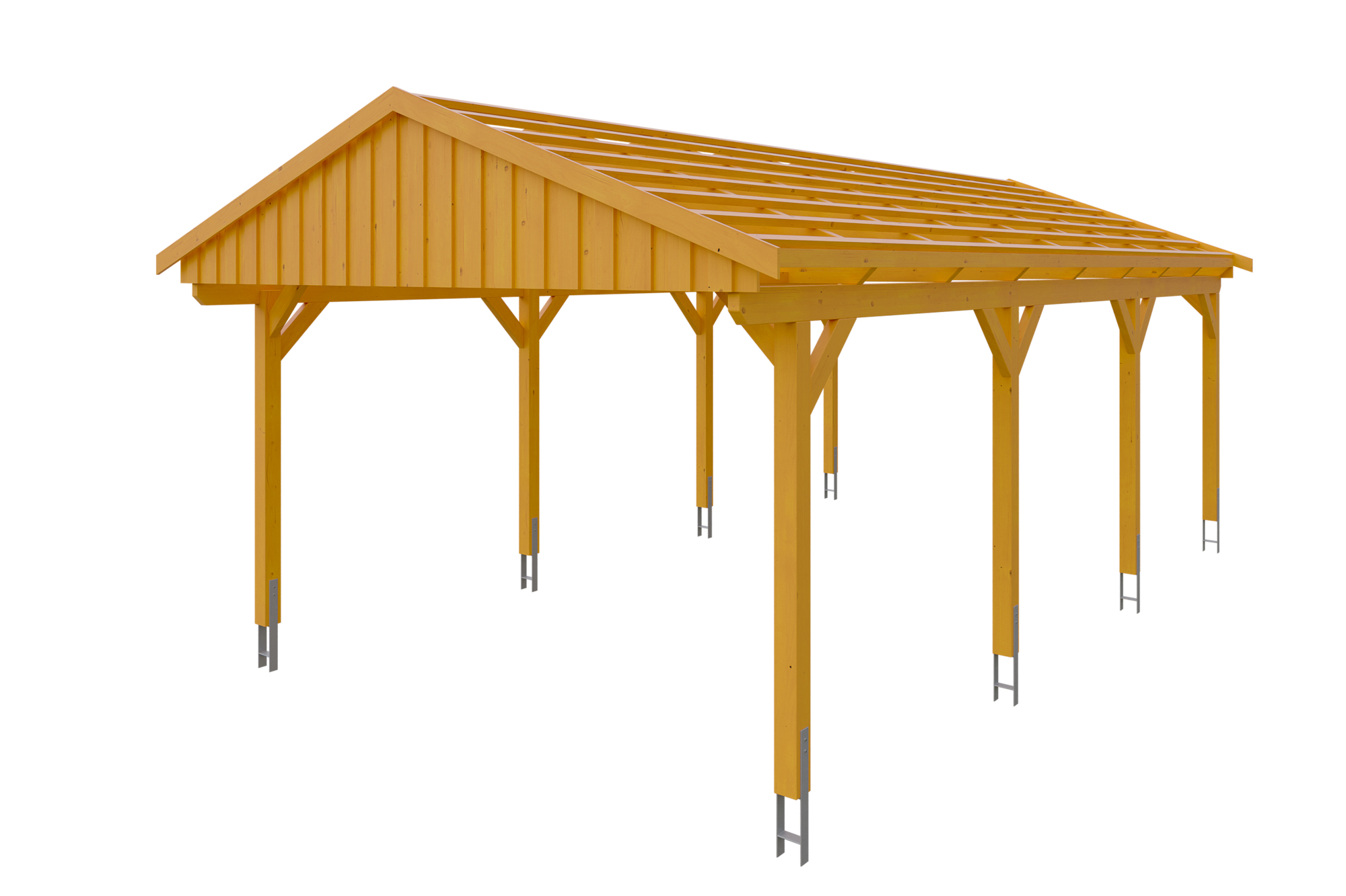 Carport Fichtelberg 423 x 808 cm, rote Schindeln, eiche hell