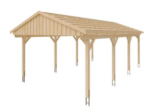Carport Fichtelberg 423 x 808 cm, rote Schindeln, natur