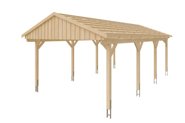 Carport Fichtelberg 423 x 808 cm, rote Schindeln, natur