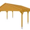 Carport Fichtelberg 618 x 566 cm, rote Schindeln, eiche hell
