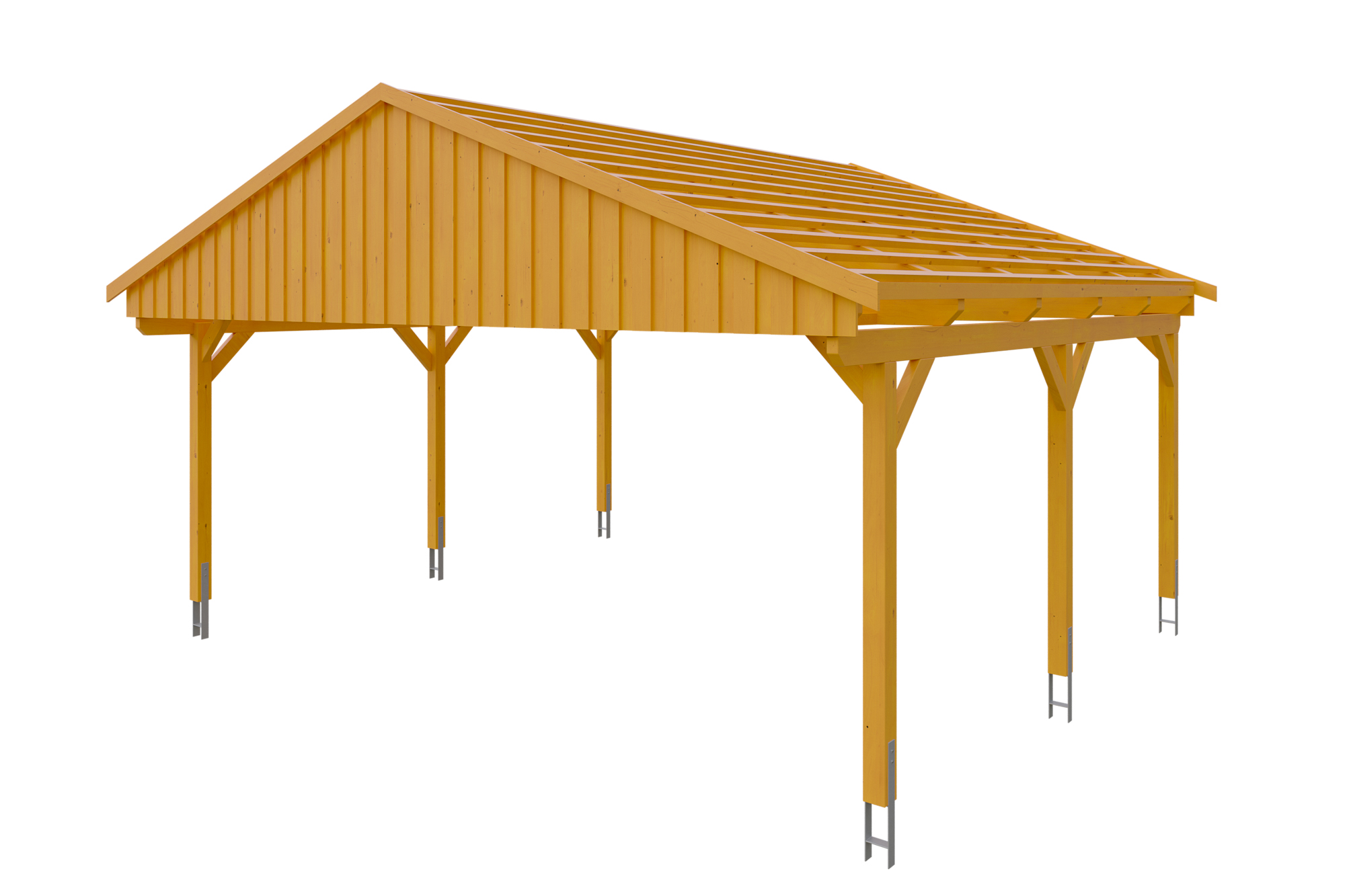 Carport Fichtelberg 618 x 566 cm, rote Schindeln, eiche hell
