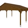 Carport Fichtelberg 618 x 566 cm, rote Schindeln, nussbaum