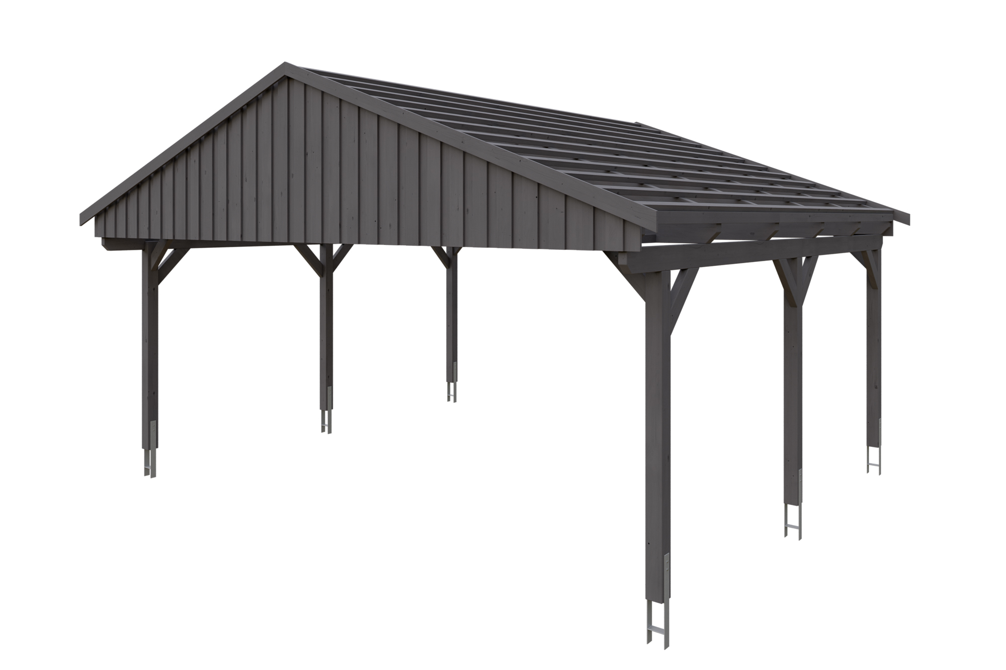 Carport Fichtelberg 618 x 566 cm, rote Schindeln, schiefergrau