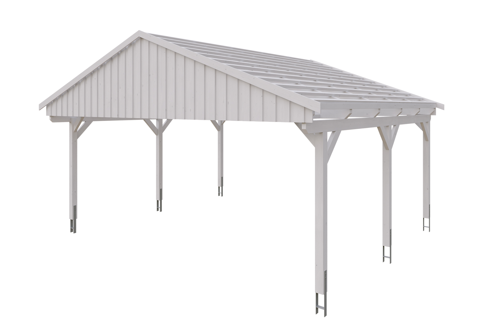 Carport Fichtelberg 618 x 566 cm, rote Schindeln, weiß