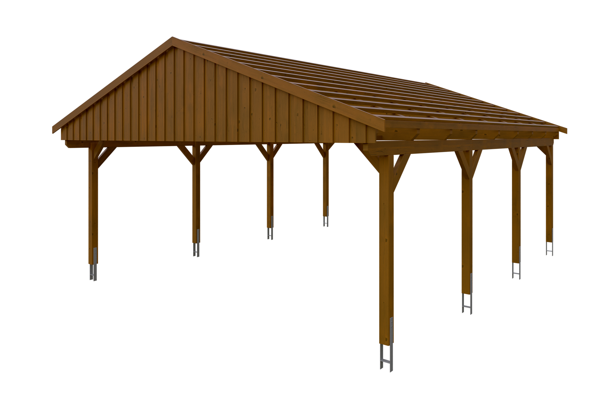 Carport Fichtelberg 618 x 808 cm, rote Schindeln, nussbaum Carport Fichtelberg 618 x 808 cm, rote Schindeln, nussbaum