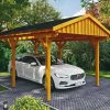 Carport Fichtelberg 317 x 566 cm, schwarze Schindeln, eiche hell