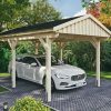 Carport Fichtelberg 317 x 566 cm, schwarze Schindeln, natur