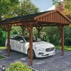 Carport Fichtelberg 317 x 566 cm, schwarze Schindeln, nussbaum