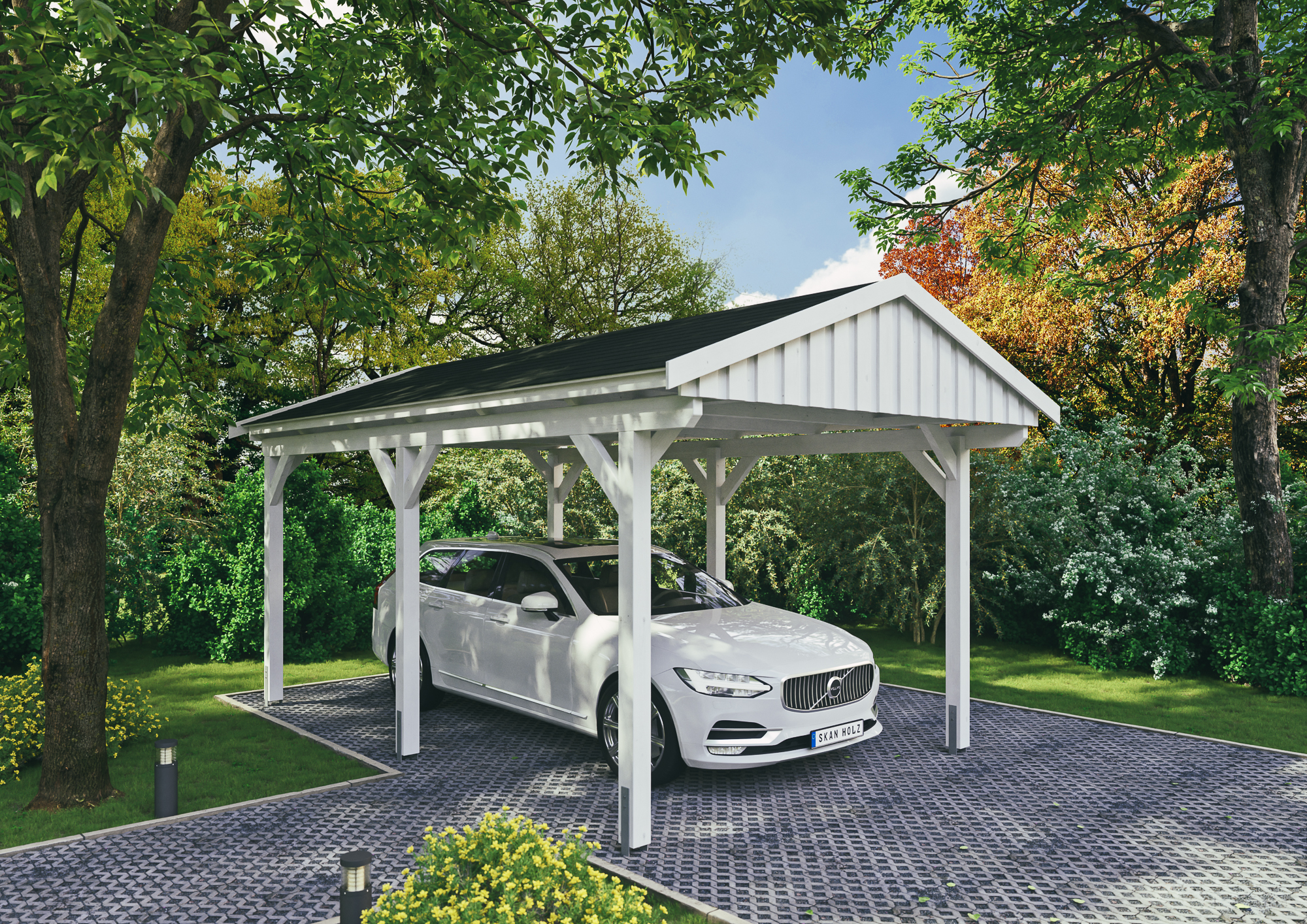 Carport Fichtelberg 317 x 566 cm, schwarze Schindeln, weiß